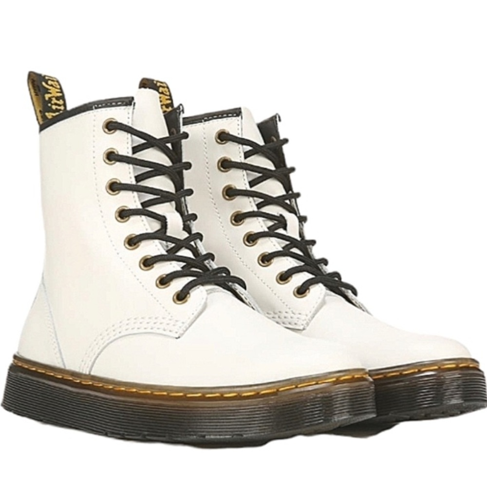 Dr. Martens zavala smooth leather white combat boots women's 7 excellent condit